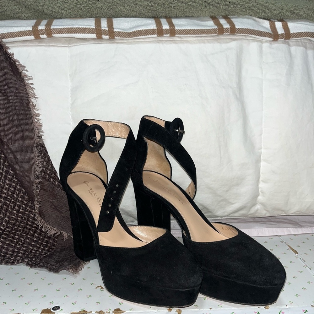 Gianvito Rossi Black Suede Platform Block Heel Sandals